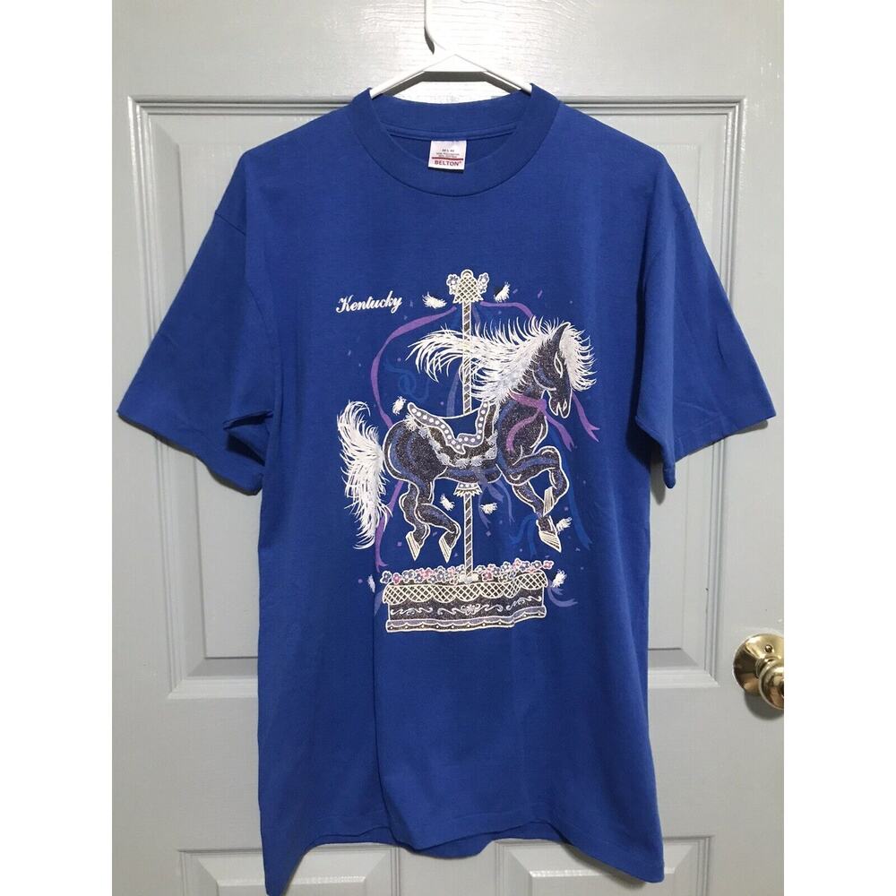 Vintage Kentucky Blue Single Stitch Belton Carousel Horse T-Shirt Men’s Large L